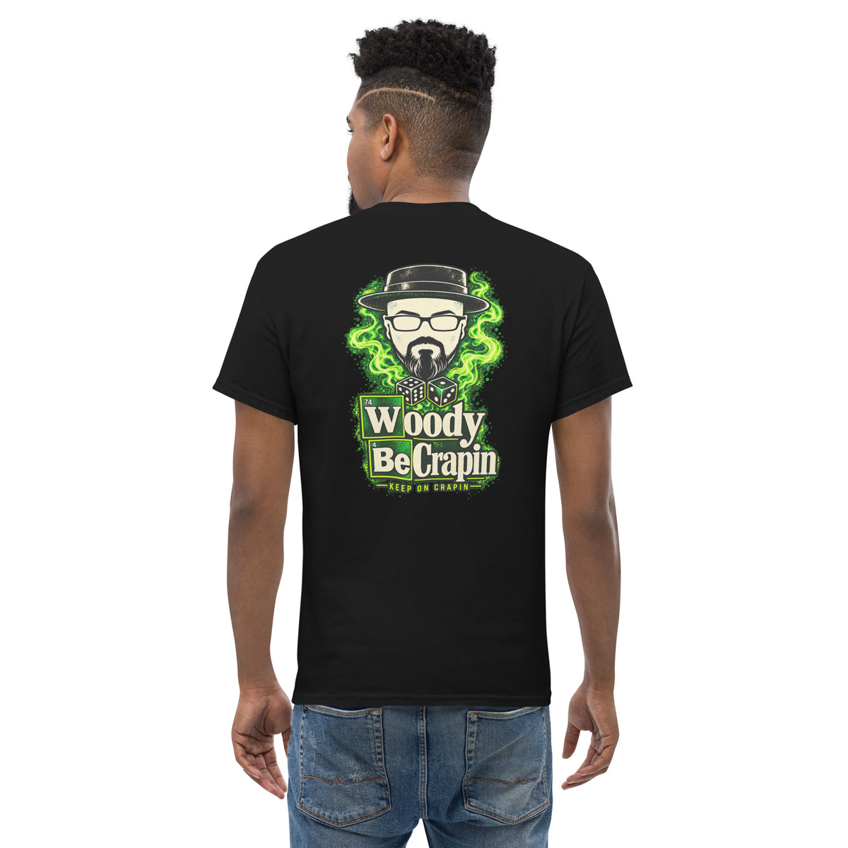 Breaking Wood tee, black, back view