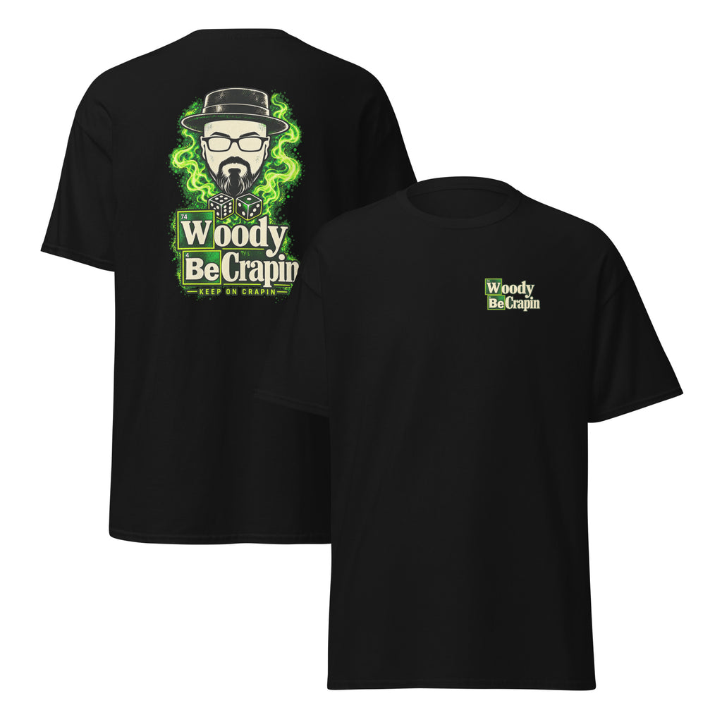 Breaking Wood tee, black, front and back view