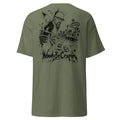 Degenerate Shooter tee, military green, back view