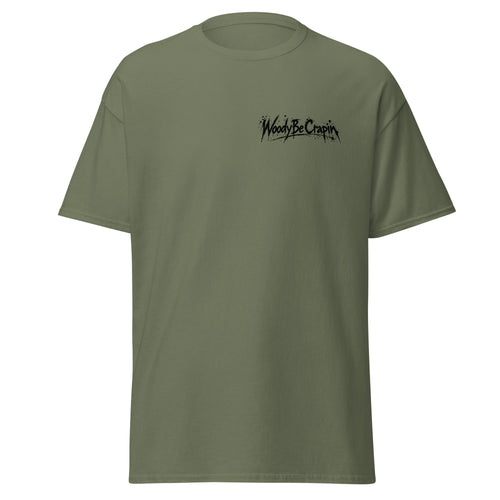 Degenerate Shooter tee, military green, front view