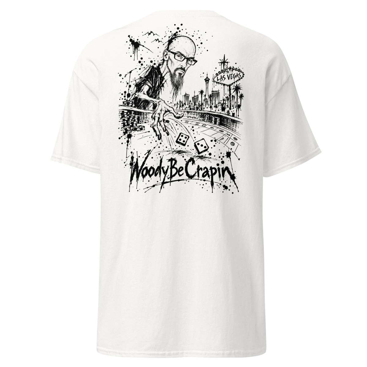 Degenerate Shooter tee, white, back view