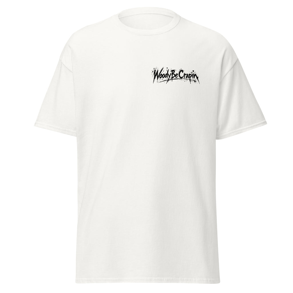 Degenerate Shooter tee, white, front view