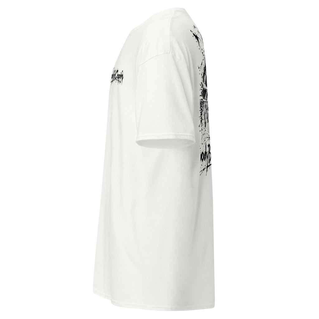 Degenerate Shooter tee, white, left side view