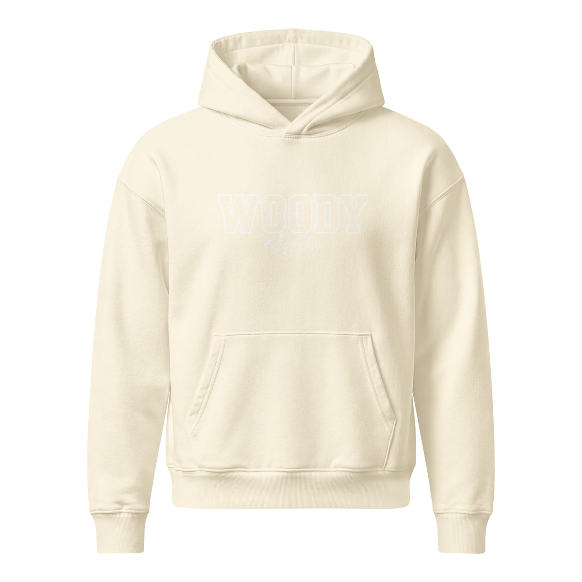Varsity Woody Hoodie, cream, front view