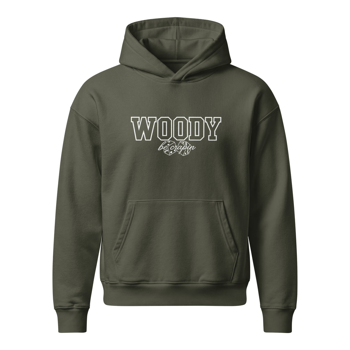 Varsity Woody Hoodie, khaki green, front view